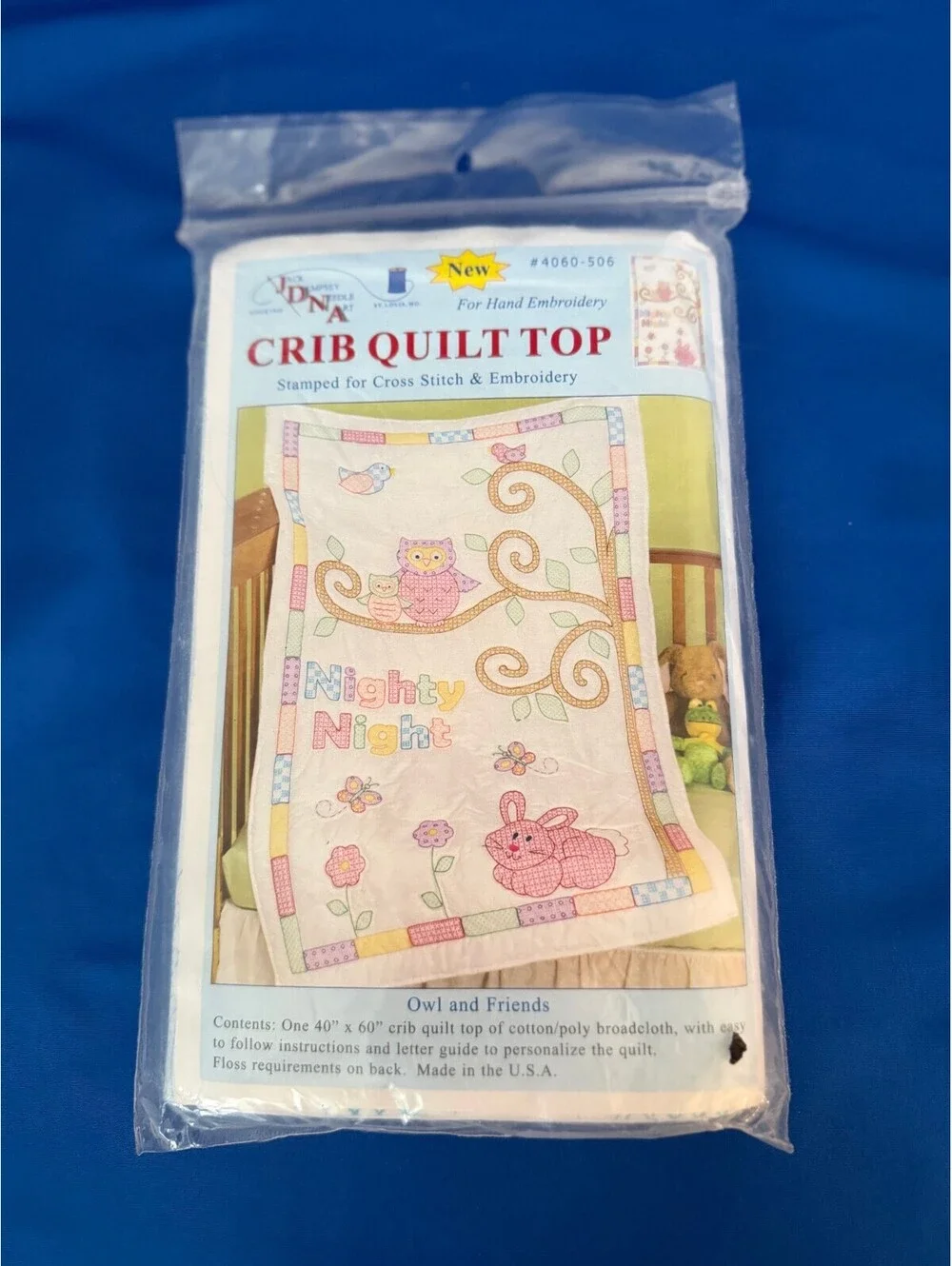 Jack Dempsey Crib Quilt Top Stamped Cross Stitch Owl and Friends Design